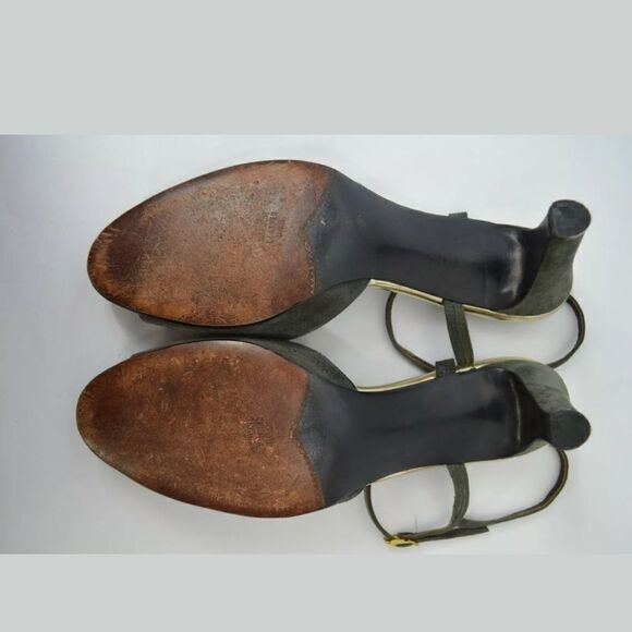 Jack Rogers Gray Leather Peep Toe Slingback Heels - Picture 6 of 8